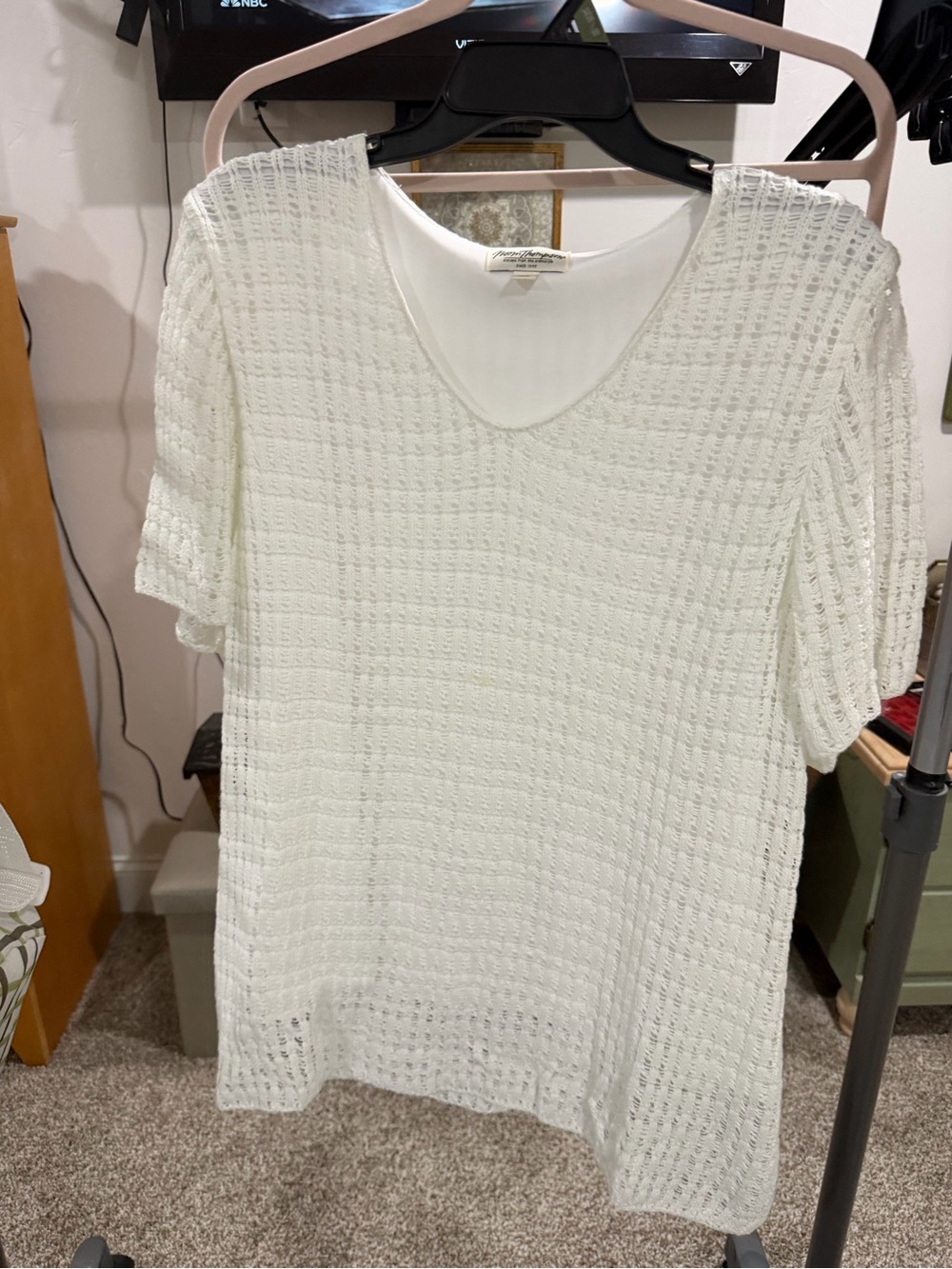 Norm Thompson White Textured Short-Sleeve Scoop Neck Top